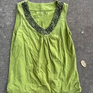 Green beaded v neck tank top
